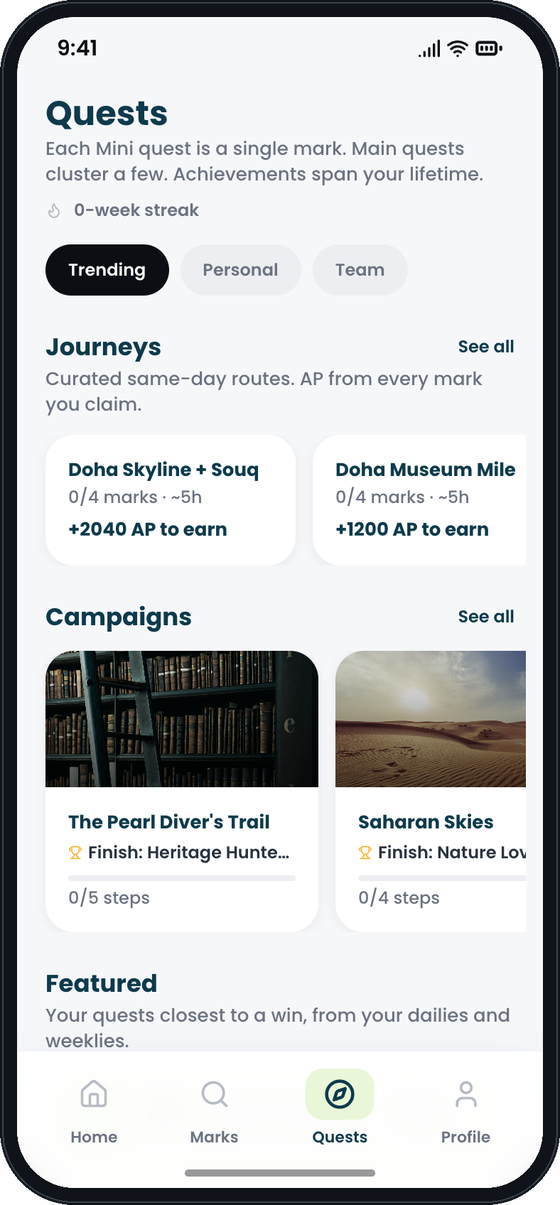 Quests screen